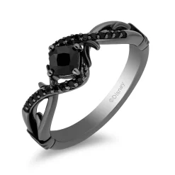 Enchanted Disney Fine Jewelry Black Rhodium over Sterling Silver with 1/10 CTTW Black Diamond and Onyx Maleficent Ring
