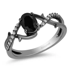 Enchanted Disney Fine Jewelry Black Rhodium Over Sterling Silver with 1/10 CTTW Diamond and Black Onyx Maleficent Ring