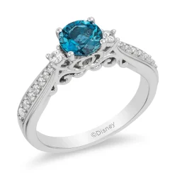 Enchanted Disney Fine Jewelry Sterling Silver with 1/5 CTTW Diamond and London Blue Topaz Cinderella Ring