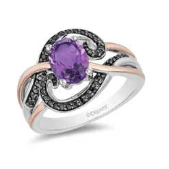 Enchanted Disney Fine Jewelry 14K Rose Gold over Sterling Silver Black Rhodium with 1/5 CTTW Diamond and Amethyst Ursula Ring