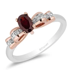 Enchanted Disney Fine Jewelry Sterling Silver and 10K Rose Gold with 1/12 CTTW Diamond and Red Garnet Snow White Ring