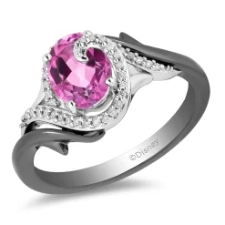 Enchanted Disney Fine Jewelry Sterling Silver with Black Rhodium 1/10 CTTW Diamond and Pink Topaz Maleficent Ring