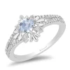 Enchanted Disney Fine Jewelry Sterling Silver with 1/5 CTTW Aquamarine Centre Diamond Frozen 2 Elsa Snowflake Ring