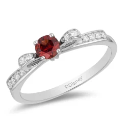 Enchanted Disney Fine Jewelry Sterling Silver 1/10 CTTW Diamond and 4mm Round Garnet Snow White Fashion Ring