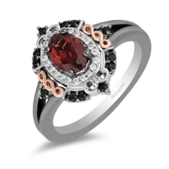 Enchanted Disney Fine Jewelry Black Rhodium over Sterling Silver and 10K Rose Gold 1/5 CTTW Black and White Diamond with Red Garnet Evil Queen Ring