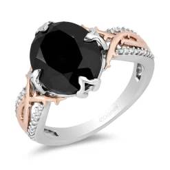 Enchanted Disney Fine Jewelry Sterling Silver and 10K Rose Gold with 1/10 CTTW and Black Onyx Maleficent Ring