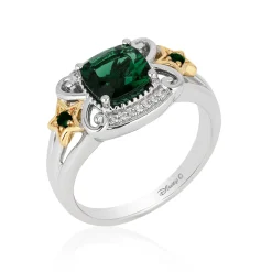 Enchanted Disney Fine Jewelry 14K Yellow Gold over Sterling Silver with 1/20 CTTW Diamonds Created Emerald Tinker Bell Star Ring