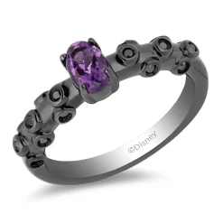Enchanted Disney Fine Jewelry Sterling Silver with Black Rhodium 1/10 CTTW Diamond and Amethyst Ursula Ring