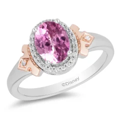 Enchanted Disney Fine Jewelry 14K Rose Gold over Sterling Silver with 1/10 CTTW Diamond and Created Pink Sapphire Aurora Crown Ring