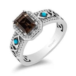 Enchanted Disney Fine Jewelry Sterling Silver with 1/5 CTTW Diamond with Smokey Quartz and Turquoise Pocahontas Ring
