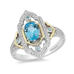 Enchanted Disney Fine Jewelry Sterling Silver and 10K Yellow Gold 1/5 CTTW Diamond and Swiss Blue Topaz Jasmine Ring