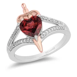 Enchanted Disney Fine Jewelry Sterling Silver and 10K Rose Gold with 1/10 CTTW Diamond with Red Garnet Evil Queen Ring
