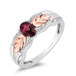 Enchanted Disney Fine Jewelry Sterling Silver and 10K Rose Gold with 1/20 CTTW Diamonds and Rhodolite Garnet Anna Wheat Ring