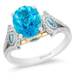 Enchanted Disney Fine Jewelry 14K White Gold and Yellow Gold with 1/5 CTTW Diamond and Swiss Blue Topaz Jasmine Ring