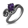 Enchanted Disney Fine Jewelry Black Rhodium Over Sterling Silver with 1/6 CTTW Diamond and Amethyst Ursula Ring