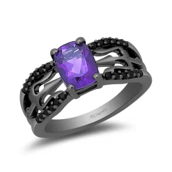 Enchanted Disney Fine Jewelry Black Rhodium over Sterling Silver with 1/5 CTTW Black Diamond and Amethyst Ursula Ring
