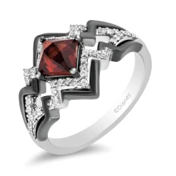 Enchanted Disney Fine Jewelry The de Vil is in the Details Sterling Silver and Black Rhodium 1/5 CTTW Diamond and Garnet Disney Cruella Live Action Ring