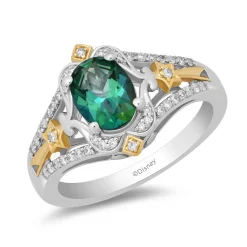 Enchanted Disney Fine Jewelry Sterling Silver and 10K Yellow Gold with 1/5 CTTW Diamond and Created Emerald Tinker Bell Ring