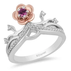 Enchanted Disney Fine Jewelry 14K Rose Gold over Sterling Silver 1/7 CTTW Diamond and Rhodolite Garnet Mulan Tiara Ring