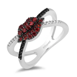 Enchanted Disney Fine Jewelry Bite Back Sterling Silver 1/6 CTTW Diamond and Garnet Disney Cruella Live Action Ring