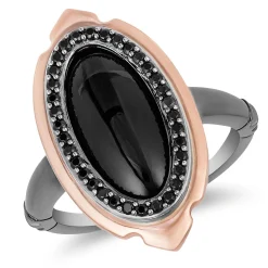 Enchanted Disney Fine Jewelry Black Rhodium over Sterling Silver and 10K Rose Gold with Black Onyx Maleficent Villain Ring
