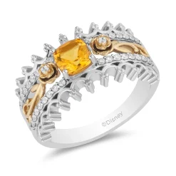Enchanted Disney Fine Jewelry Sterling Silver and 10K Yellow Gold with Citrine and 1/4 CTTW Diamond Belle 30th Anniversary Ring