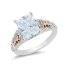 Enchanted Disney Fine Jewelry Sterling Silver and 10K Rose Gold with 1/6 CTTW Diamond with Aquamarine Elsa Ring
