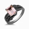 Enchanted Disney Fine Jewelry Black Rhodium over Sterling Silver with 1/3 CTTW Black Diamond and Morganite Maleficent Aurora Ring