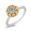Enchanted Disney Fine Jewelry Sterling Silver and 10K Yellow Gold With 1/8 CTTW Diamond and Round Green Amethyst Tiana Ring