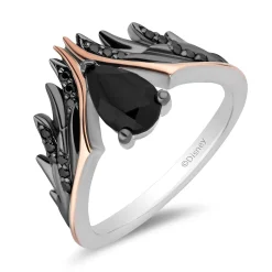Enchanted Disney Fine Jewelry Sterling Silver and 10K Rose Gold with 1/8 CTTW Diamonds and Black Onyx Maleficent Wings Ring