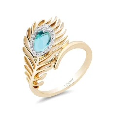 Enchanted Disney Fine Jewelry 10K Yellow Gold with 1/10 CTTW Diamond and Swiss Blue Topaz Aladdin Live Action Ring