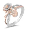 Enchanted Disney Fine Jewelry Sterling Silver and 10K Rose Gold with 1/6 CTTW Diamond and Morganite Aurora Rose Ring