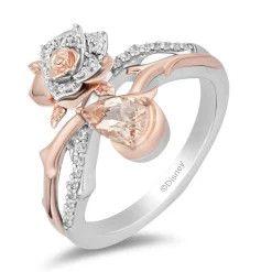 Enchanted Disney Fine Jewelry Sterling Silver and 10K Rose Gold with 1/6 CTTW Diamond and Morganite Aurora Rose Ring
