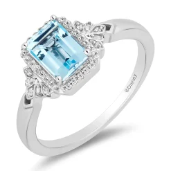 Enchanted Disney Fine Jewelry Sterling Silver with 1/10 CTTW Diamonds and Sky Blue Topaz Elsa Ring