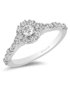 Enchanted Disney Fine Jewelry 14K White Gold with 1/2 CTTW Round And Baguette Shape Diamond Cinderella Engagement Ring