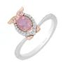 Enchanted Disney Fine Jewelry Sterling Silver and 10K Rose Gold with 1/10 CTTW Diamond and Pink Quartz Aurora Owl Ring