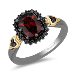 Enchanted Disney Fine Jewelry Sterling Silver and 10K Yellow Gold with 1/5 CTTW. Black Diamonds and Garnet Evil Queen Ring