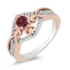 Enchanted Disney Fine Jewelry Sterling Silver and 10K Rose Gold with 1/6 CTTW Diamond and Rhodolite Garnet Anna Ring