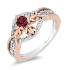 Enchanted Disney Fine Jewelry Sterling Silver and 10K Rose Gold with 1/6 CTTW Diamond and Rhodolite Garnet Anna Ring