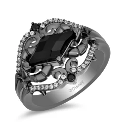 Enchanted Disney Fine Jewelry Black Rhodium Over Sterling Silver with 1/6 CTTW Diamond and Black Onyx Maleficent Ring