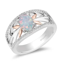 Enchanted Disney Fine Jewelry 14K Rose Gold Over Sterling Silver with 1/5 CTTW Diamonds and Created Opal Elsa Ring