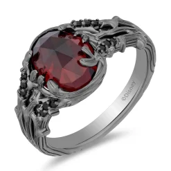 Enchanted Disney Fine Jewelry Black Rhodium Over Sterling Silver with 1/10 CTTW Black Diamonds and Garnet Evil Queen Ring
