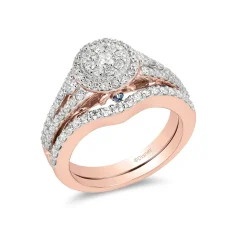 Enchanted Disney Fine Jewelry 14K Rose Gold with 1 CTTW Diamond and Created Blue sapphire Disney Cinderella Bridal Set