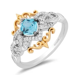 Enchanted Disney Fine Jewelry Sterling Silver and 10K Yellow Gold with 1/5 CTTW Diamonds and Swiss Blue Topaz Merida Ring