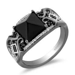 Enchanted Disney Fine Jewelry Black Rhodium Over Sterling Silver with 1/5 CTTW Diamonds and Black Onyx Maleficent Ring