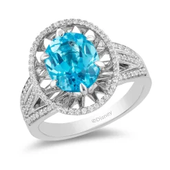 Enchanted Disney Fine Jewelry Sterling Silver with 1/4 CTTW Diamonds and Swiss Blue Topaz Jasmine Ring