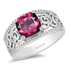 Enchanted Disney Fine Jewelry Sterling Silver with 1/15 CTTW Diamonds and Rhodolite Garnet Mulan Ring