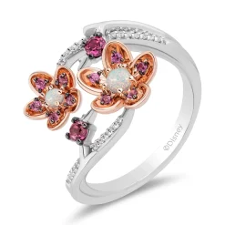 Enchanted Disney Fine Jewelry 14K Rose Gold Over Sterling Silver with 1/20 CTTW Diamonds With Created Opal Mulan Ring