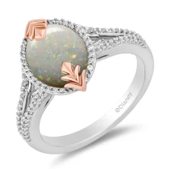 Enchanted Disney Fine Jewelry 14K Rose Gold Over Sterling Silver with 1/5 CTTW Diamonds and Created Opal Elsa Ring