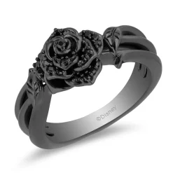 Enchanted Disney Fine Jewelry Sterling Silver with Black Rhodium 1/5 CTTW Maleficent Rose Ring